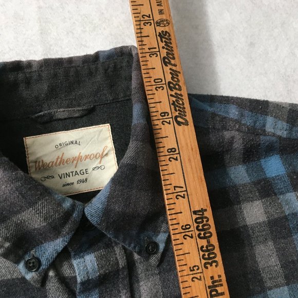 #7 Weatherproof Vintage Men's Flannel Shirt Sz L Grey Blue Plaid Copen Button Up - Picture 2 of 10